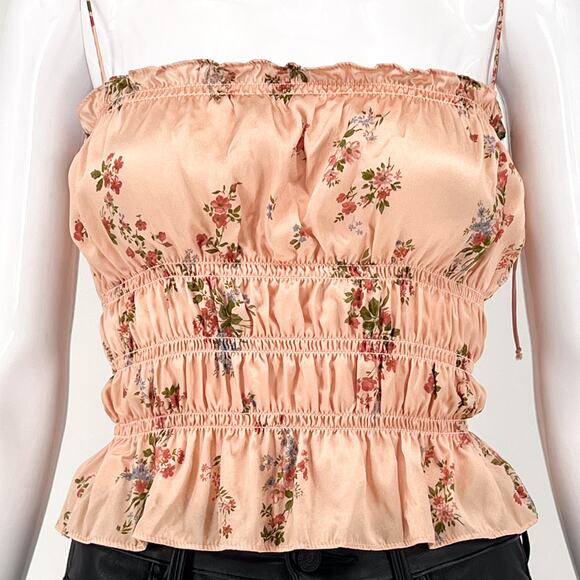 Reformation Viviana Silk Floral Peplum Cami Top in Liaison Peach Pink Size L - Picture 2 of 6